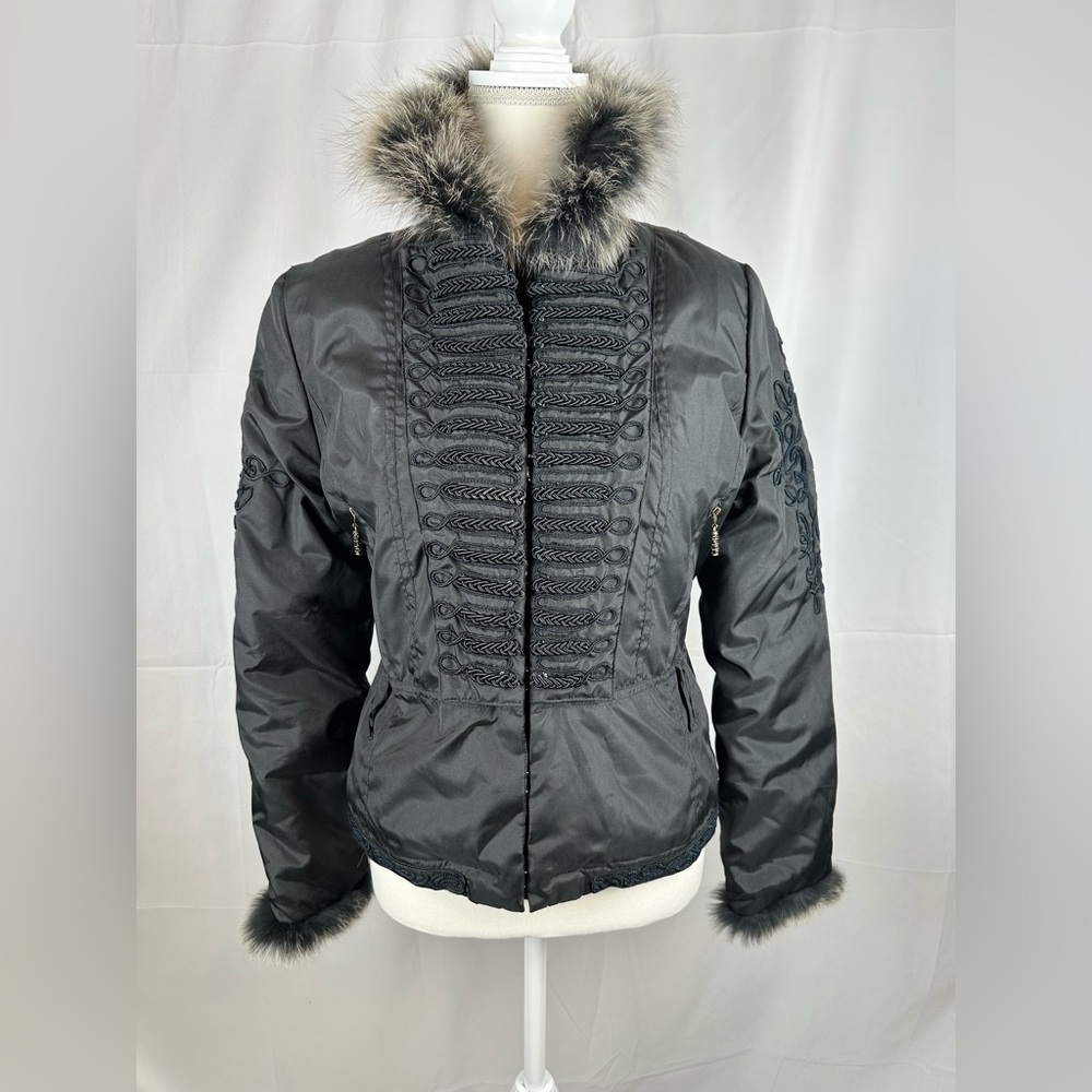 Ebene By Patrick Assuline Fox Fur Embroidered Coat Polyester Goose Down Size 2